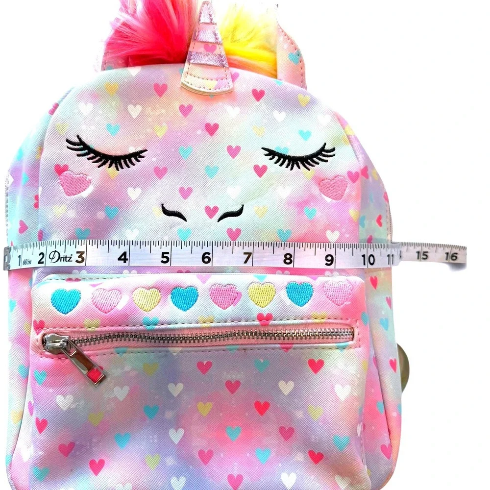 Under One Sky Unicorn Mini Backpack Pastel Heart Tie Dye Faux Fur Mane Pink